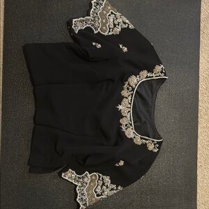 Black Embellished Blouse with White Lace